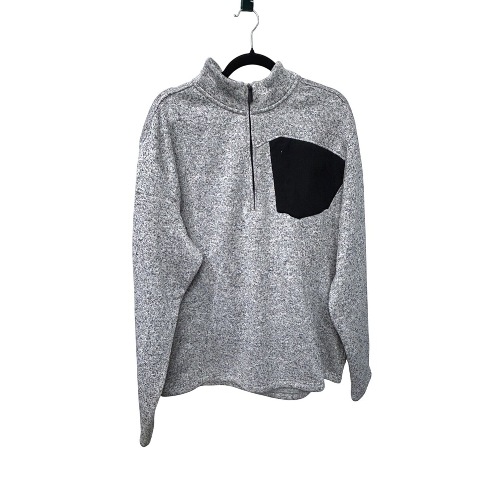 TSLA Mens 2XL Gray Marled Quarter Zip Fleece Pullover Contrast Chest Pocket Warm